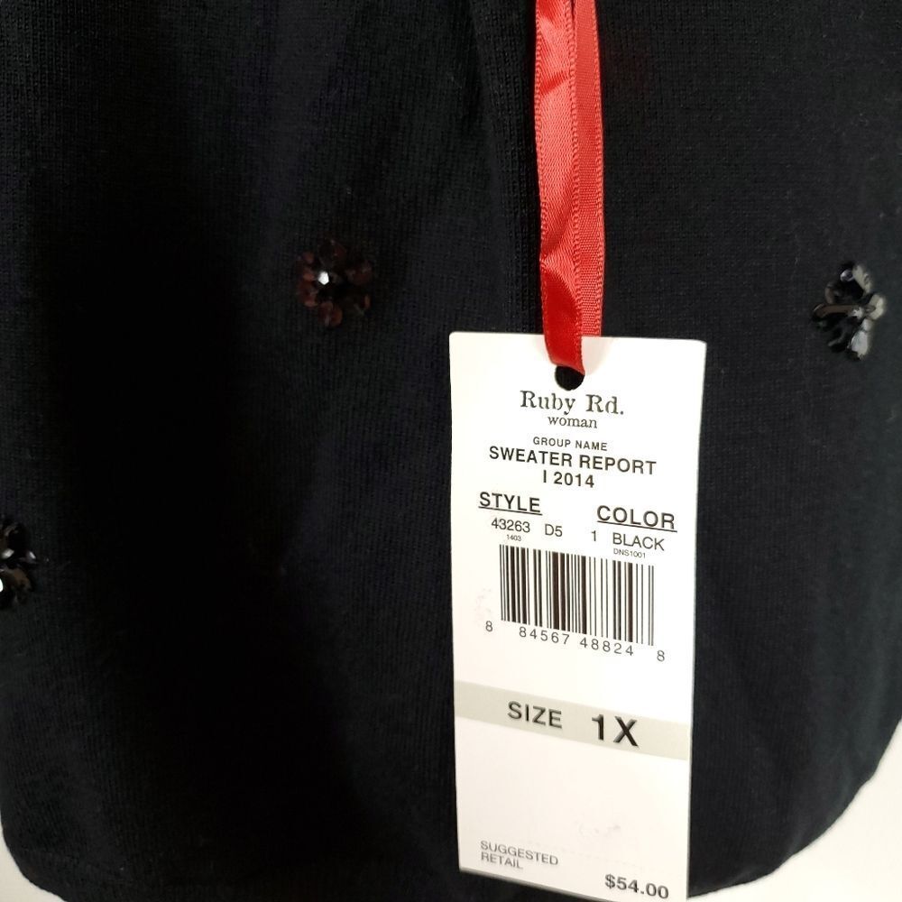 Ruby Rd Jewelled Rayon black Sweater pullover long sleeves plus size 1X - Picture 7 of 8